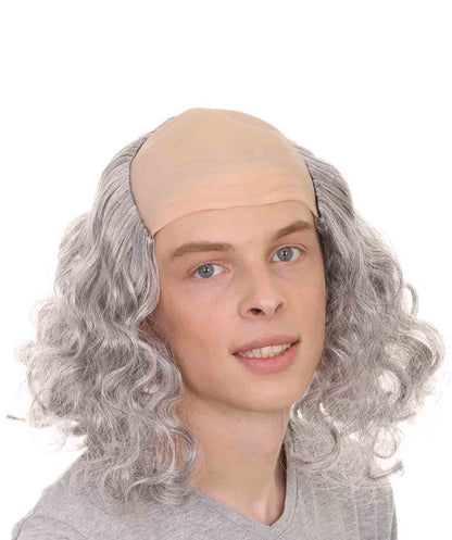 Founding Father Mens Wig | Grey Wig With Bald Cap | Flame-Retardant Synthetic Fiber