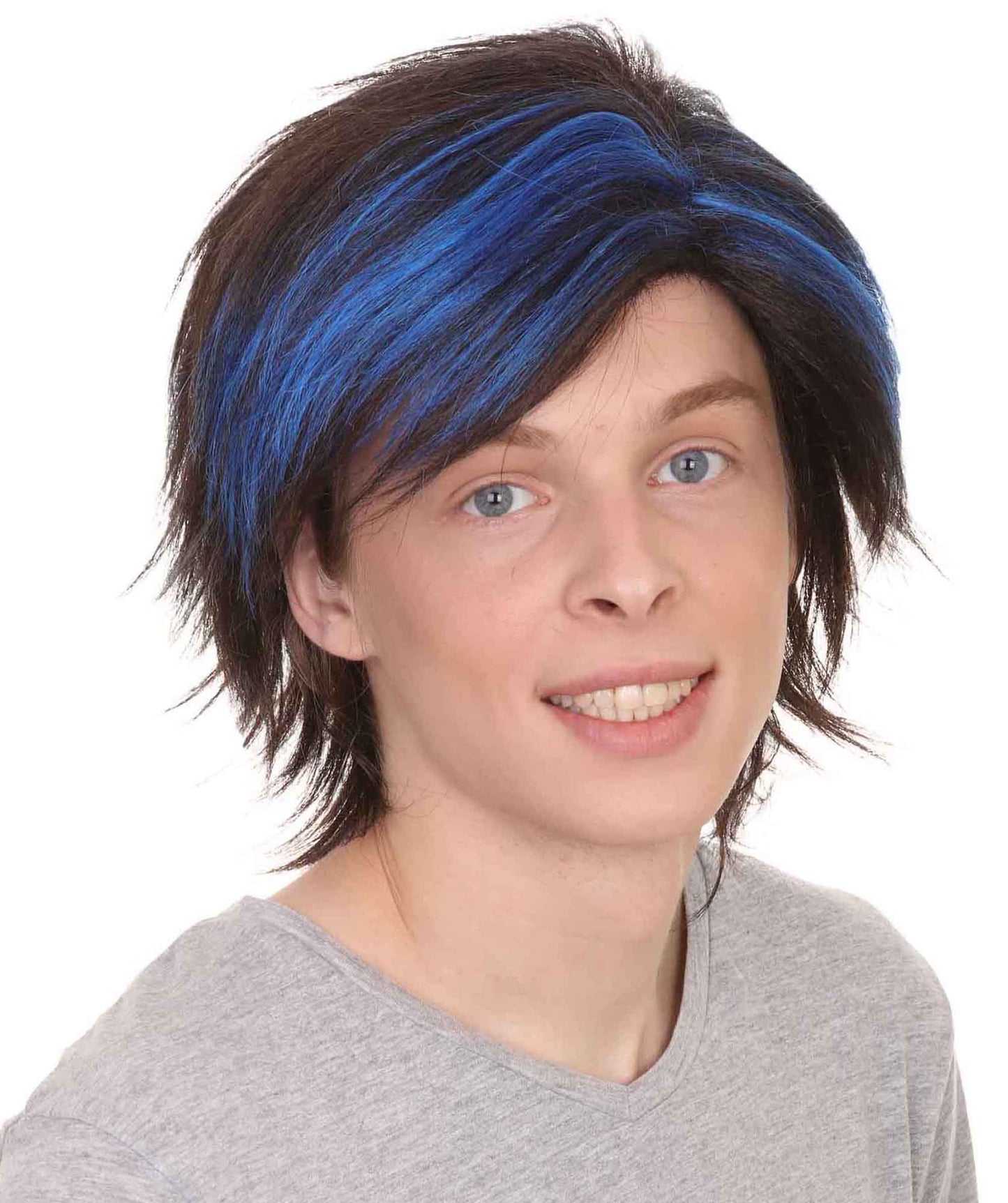 HPO Crime Wig | Blue Black Color Halloween Wig | Premium Breathable Capless Cap