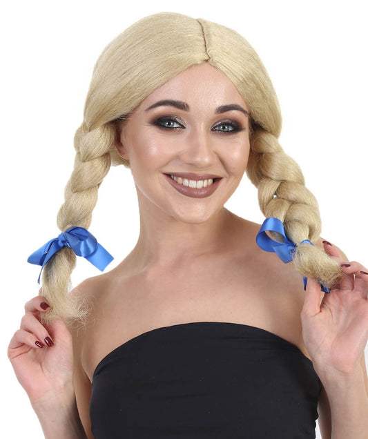 Kansas Cutie Womens Wig | Blond Braided Traditional FarmGirl Fancy Halloween Wig | Premium Breathable Capless Cap