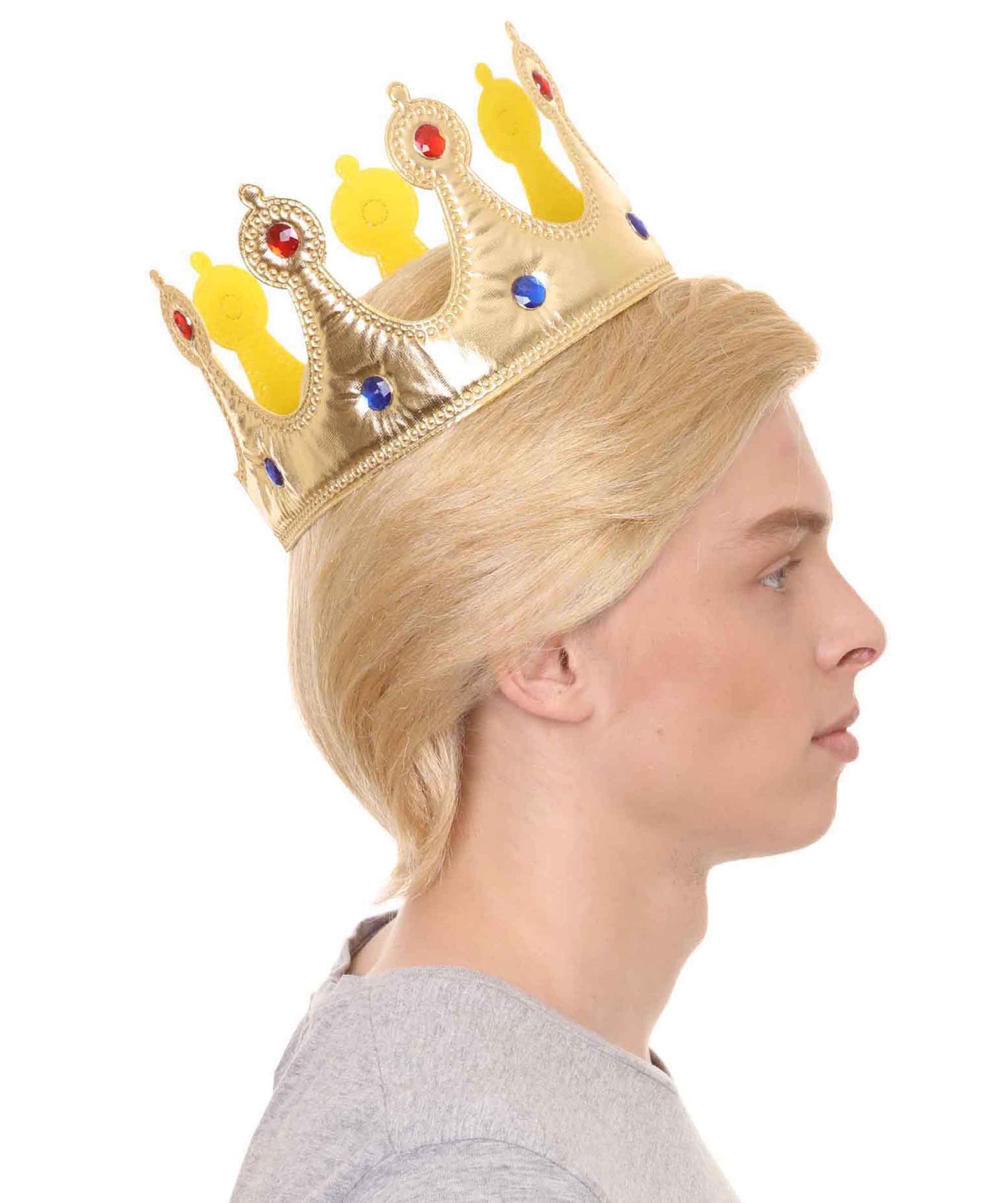 HPO President I Men's Wig, Gold Jeweled Crown Blonde Color Wigs, Premium Breathable Capless Cap