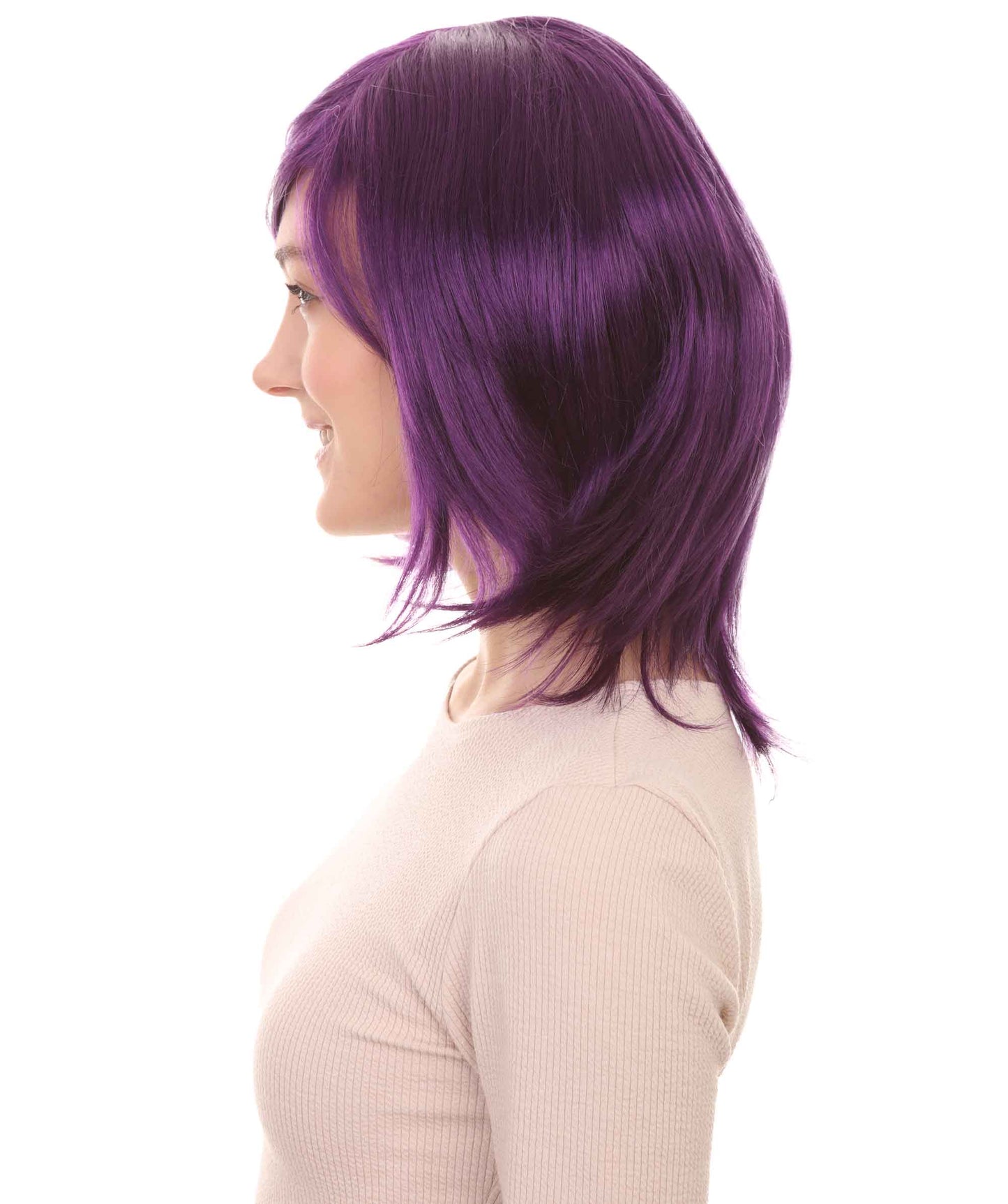 Shoulder Length Bob with Side Bangs Party Wig |  Halloween Wig | Premium Breathable Capless Cap