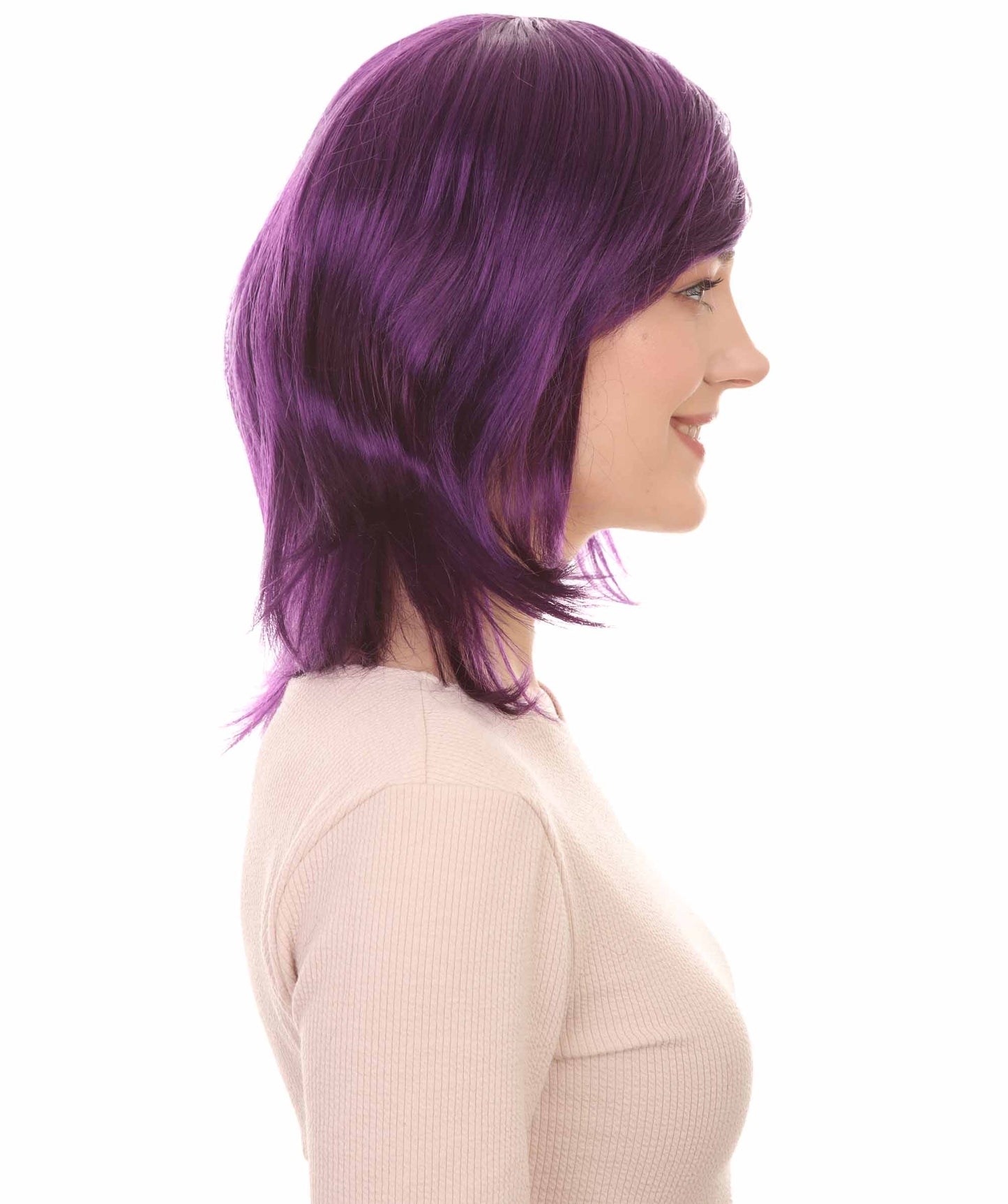 Shoulder Length Bob with Side Bangs Party Wig |  Halloween Wig | Premium Breathable Capless Cap