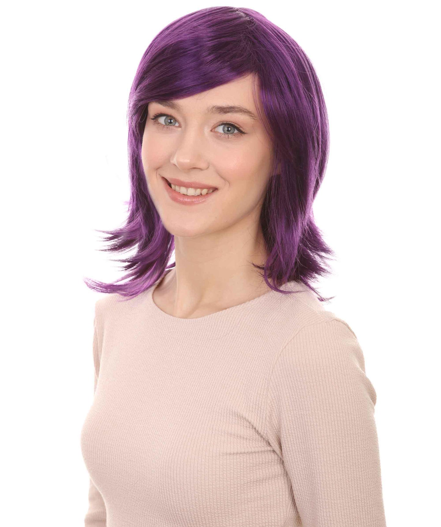 Shoulder Length Bob with Side Bangs Party Wig |  Halloween Wig | Premium Breathable Capless Cap