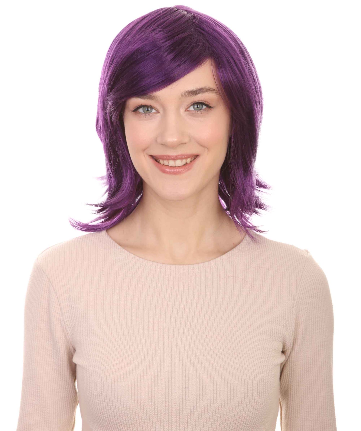 Shoulder Length Bob with Side Bangs Party Wig |  Halloween Wig | Premium Breathable Capless Cap
