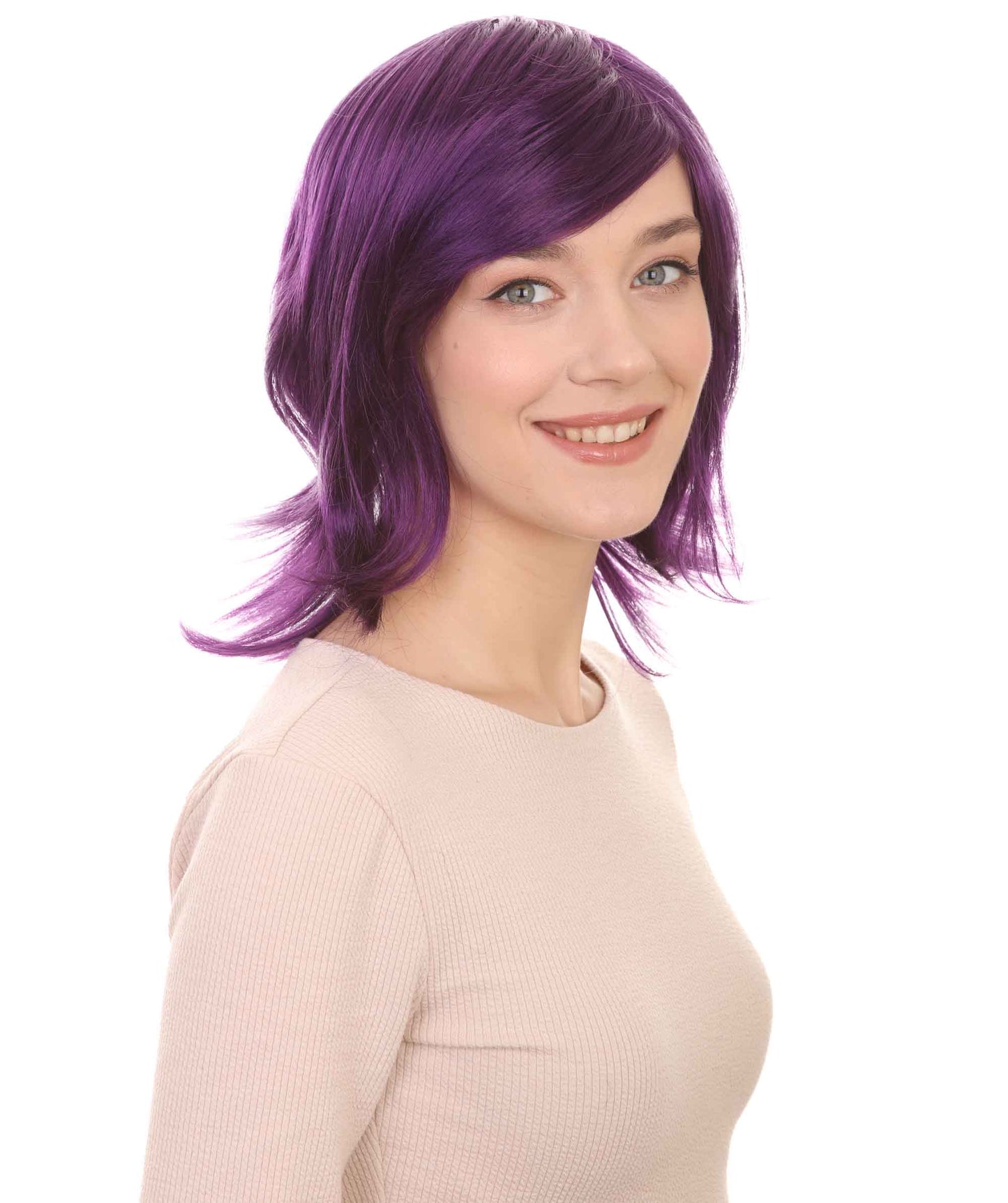 Shoulder Length Bob with Side Bangs Party Wig |  Halloween Wig | Premium Breathable Capless Cap