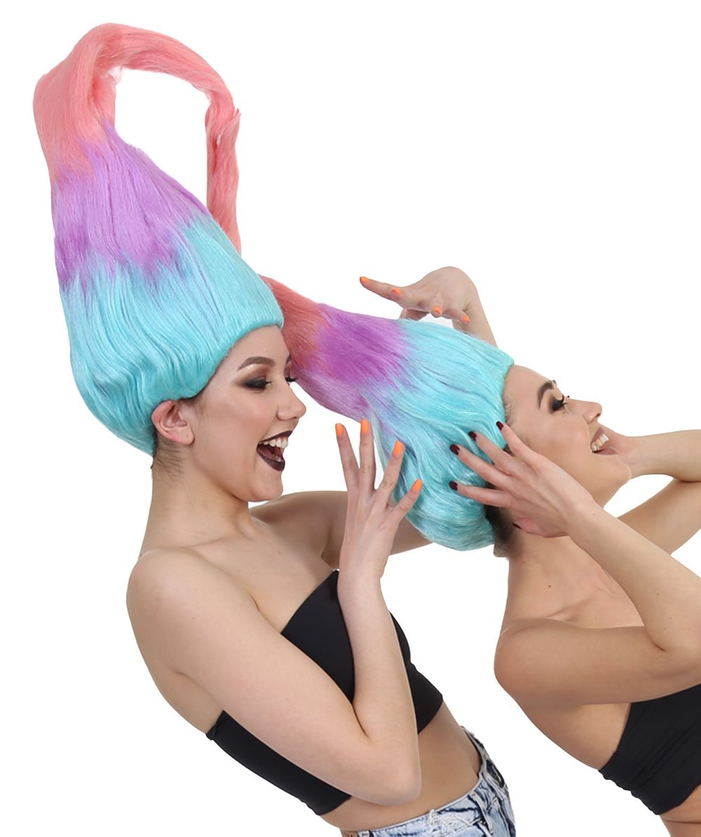 HPO Twin Troll Wig Set | 2 Detachable Rainbow Troll Wigs  | Premium Breathable Halloween Wigs for 2