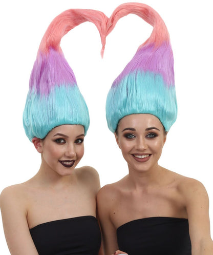 HPO Twin Troll Wig Set | 2 Detachable Rainbow Troll Wigs  | Premium Breathable Halloween Wigs for 2