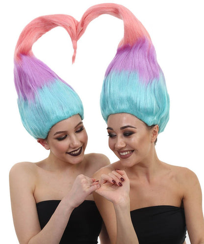 HPO Twin Troll Wig Set | 2 Detachable Rainbow Troll Wigs  | Premium Breathable Halloween Wigs for 2