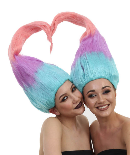 HPO Women Twin Troll Style Wig | Multicolor Wig | Premium Breathable Capless Cap