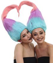 HPO Twin Troll Wig Set | 2 Detachable Rainbow Troll Wigs  | Premium Breathable Halloween Wigs for 2