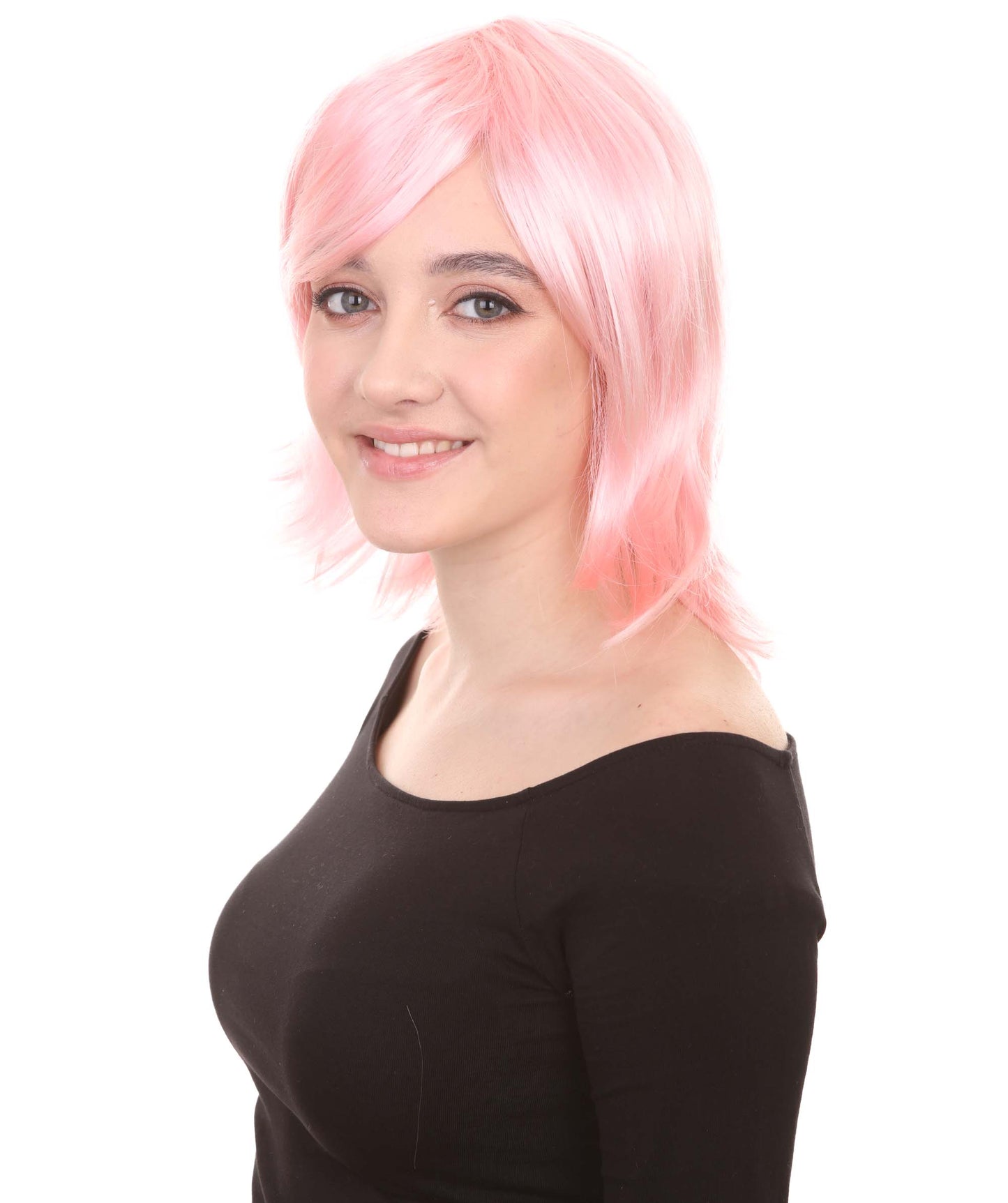 Shoulder Length Bob with Side Bangs Party Wig |  Halloween Wig | Premium Breathable Capless Cap