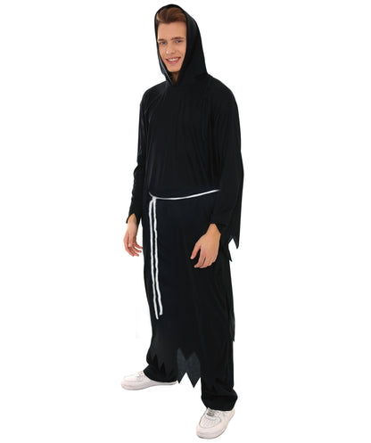Grim Reaper Black Costume | Hooded Robe with Skeleton Detailing and Scythe Prop | Grim Reaper Outfit for Halloween Haunted Parties Cosplay & Spooky-Themed Events