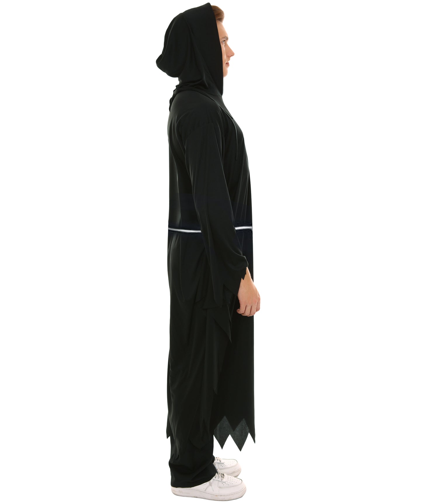 Grim Reaper Black Costume | Hooded Robe with Skeleton Detailing and Scythe Prop | Grim Reaper Outfit for Halloween Haunted Parties Cosplay & Spooky-Themed Events