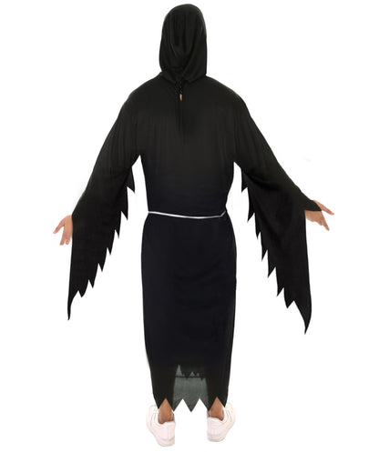 Grim Reaper Black Costume | Hooded Robe with Skeleton Detailing and Scythe Prop | Grim Reaper Outfit for Halloween Haunted Parties Cosplay & Spooky-Themed Events