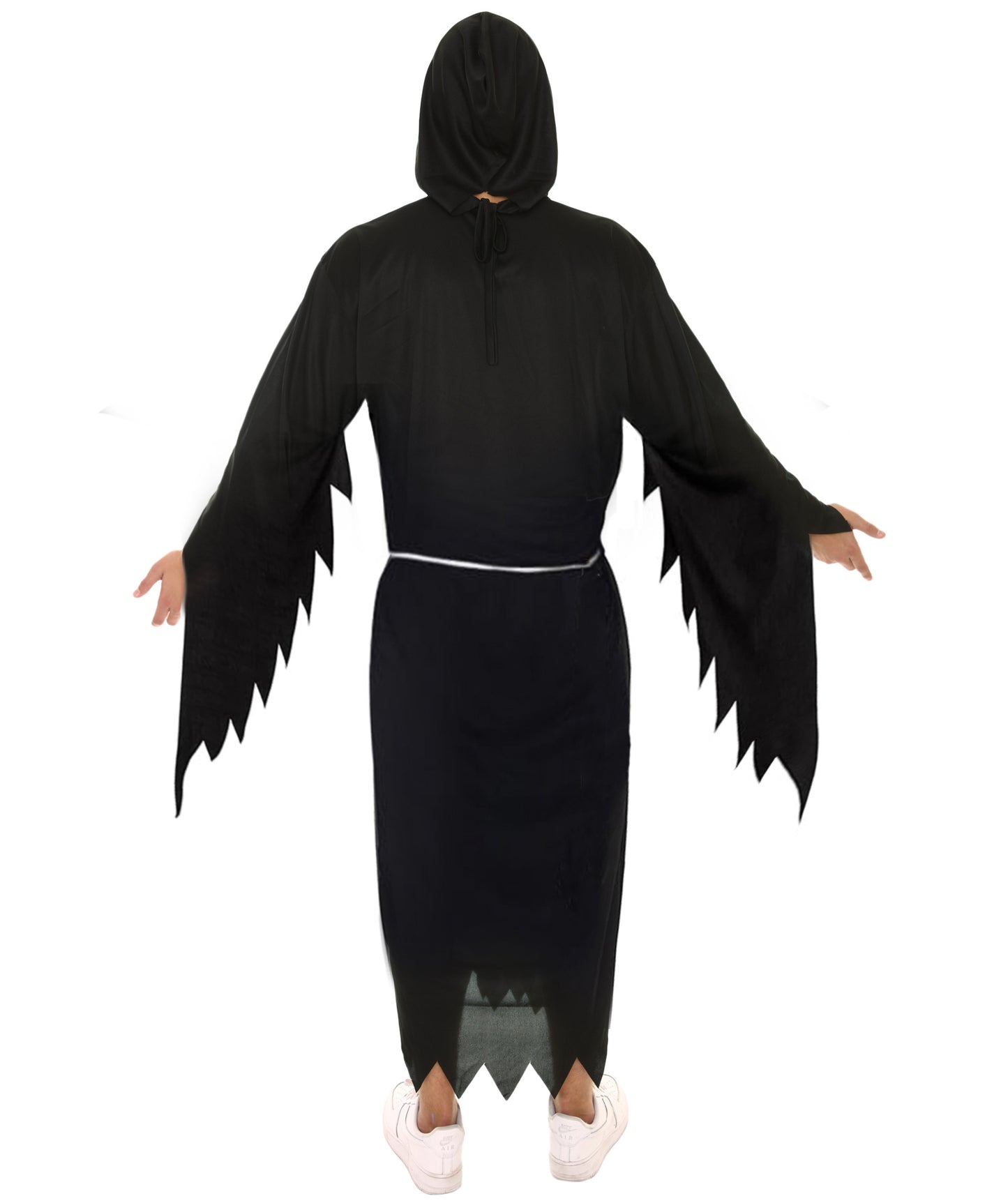 Teen Grim Reaper Black color Costume | Hooded Robe with Skeleton Accents and Scythe Prop | Grim Reaper Outfit for Halloween Haunted Parties Cosplay & Spooky-Themed Events