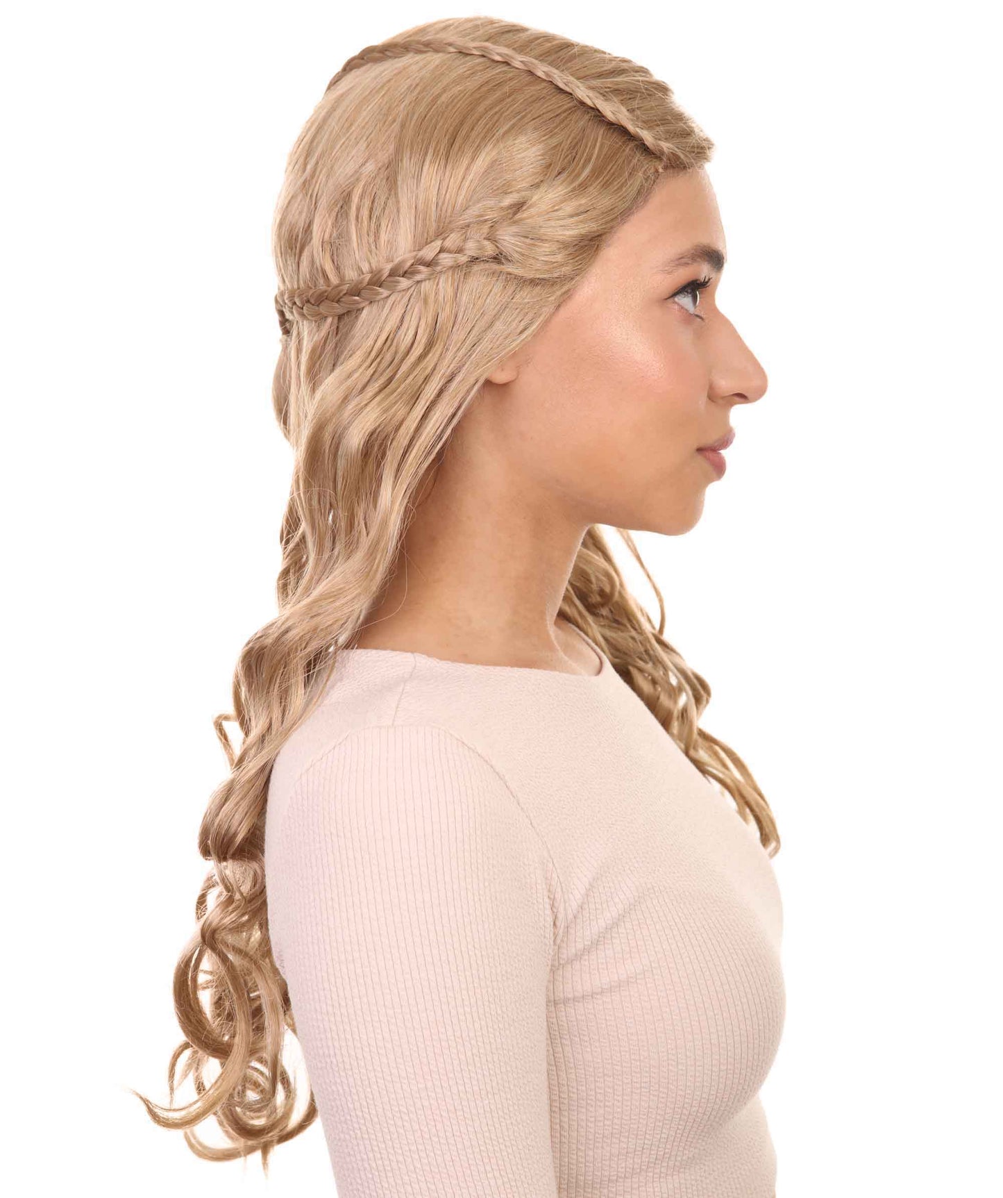 HPO Womens Renaissance Wig | Long Blond Braided Wig | Premium Breathable Capless Cap