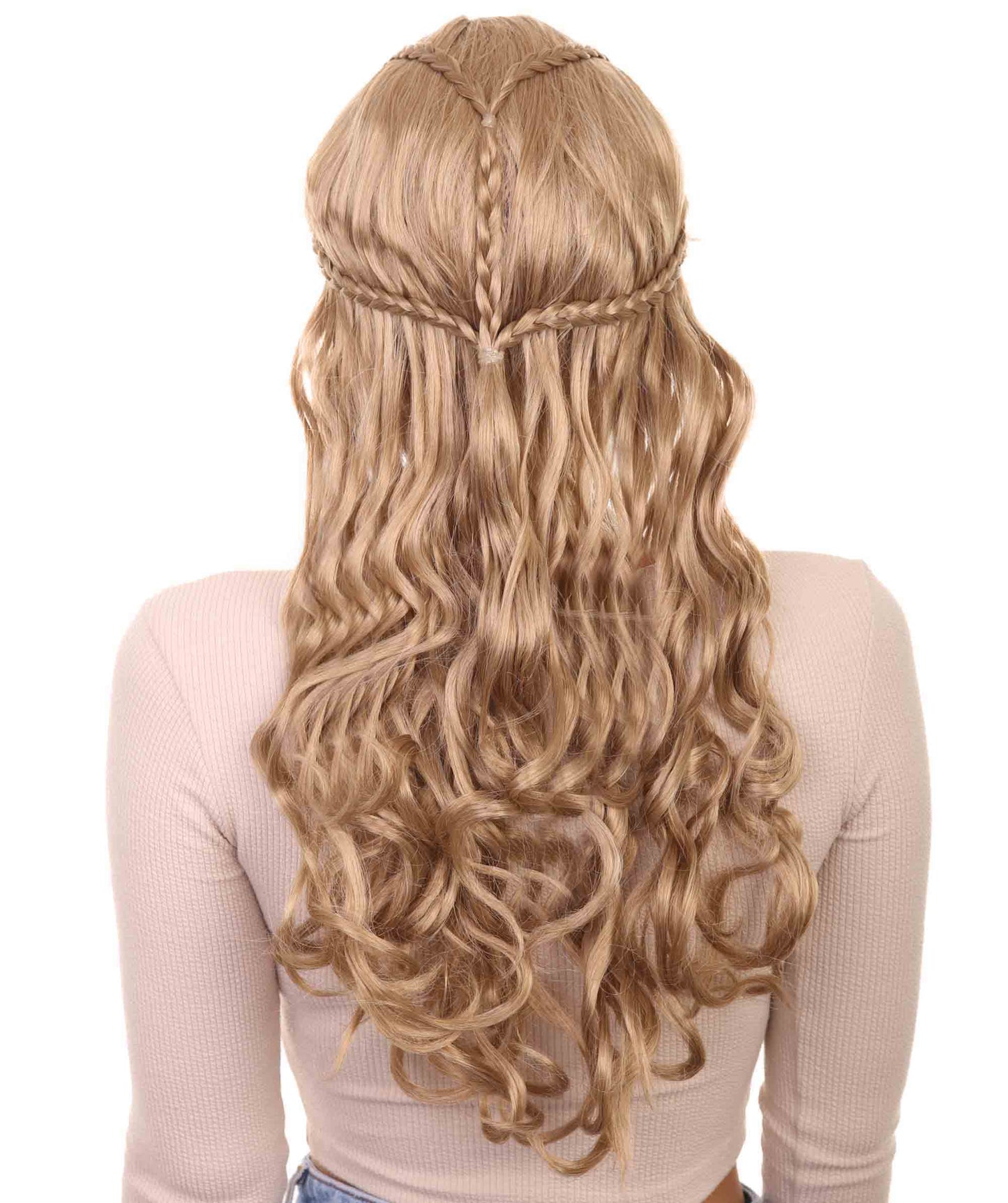 HPO Womens Renaissance Wig | Long Blond Braided Wig | Premium Breathable Capless Cap