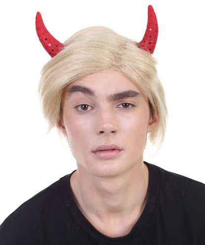 Mr. President Wig |  Red Sequined Devil Horns | Blonde Short Wig |  Premium Breathable Capless Cap