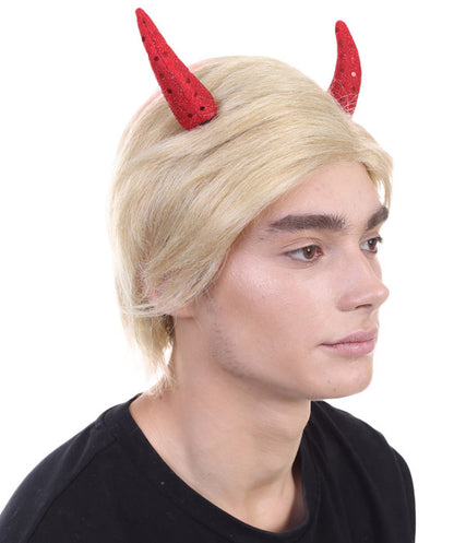 Mr. President Wig |  Red Sequined Devil Horns | Blonde Short Wig |  Premium Breathable Capless Cap