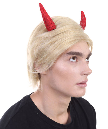 Mr. President Wig |  Red Sequined Devil Horns | Blonde Short Wig |  Premium Breathable Capless Cap