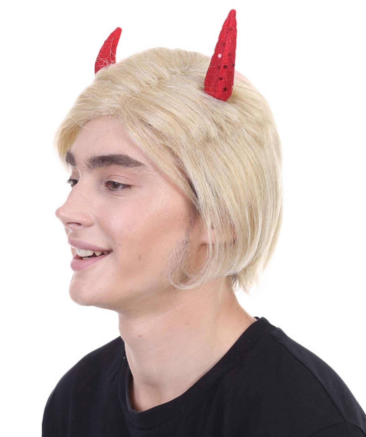 Mr. President Wig |  Red Sequined Devil Horns | Blonde Short Wig |  Premium Breathable Capless Cap