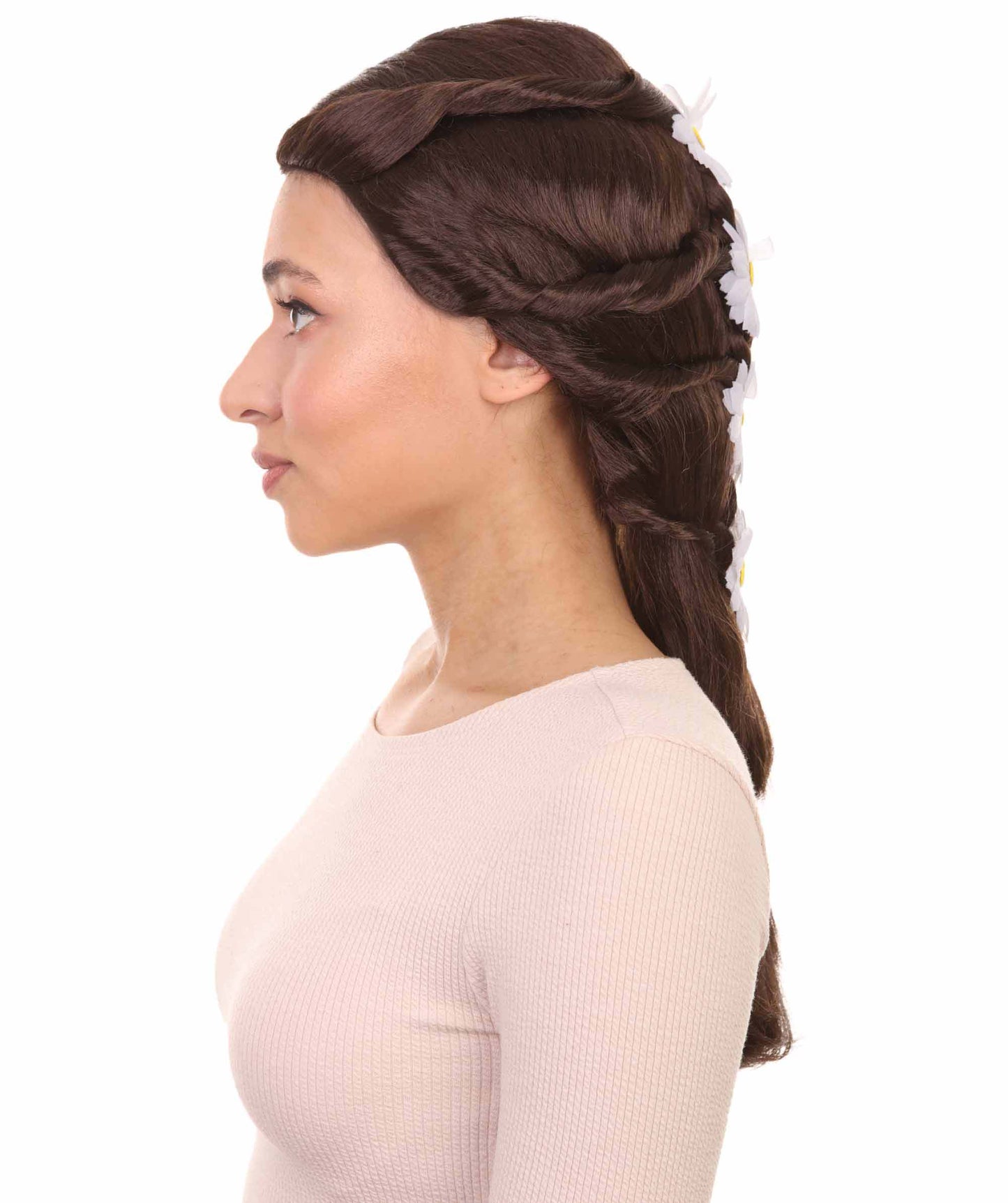 HPO Womens Princess Wig | Traditioal Braided Wig With Flowers | Premium Breathable Capless Cap