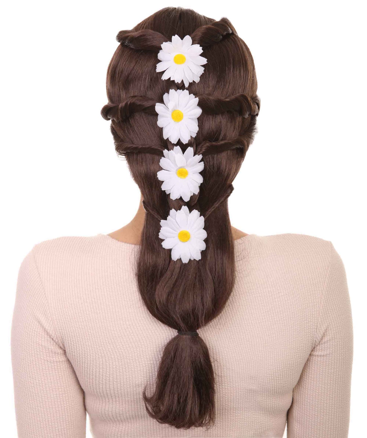 HPO Womens Princess Wig | Traditioal Braided Wig With Flowers | Premium Breathable Capless Cap