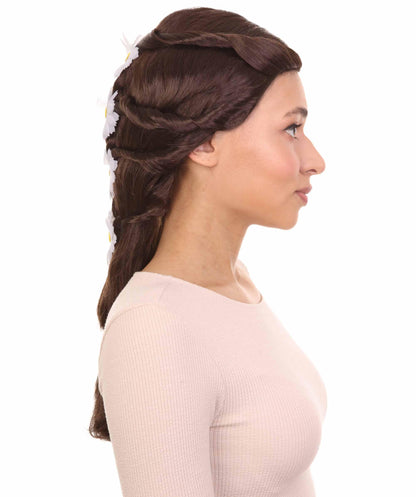 HPO Womens Princess Wig | Traditioal Braided Wig With Flowers | Premium Breathable Capless Cap