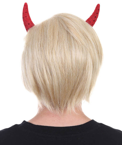 Mr. President Wig |  Red Sequined Devil Horns | Blonde Short Wig |  Premium Breathable Capless Cap