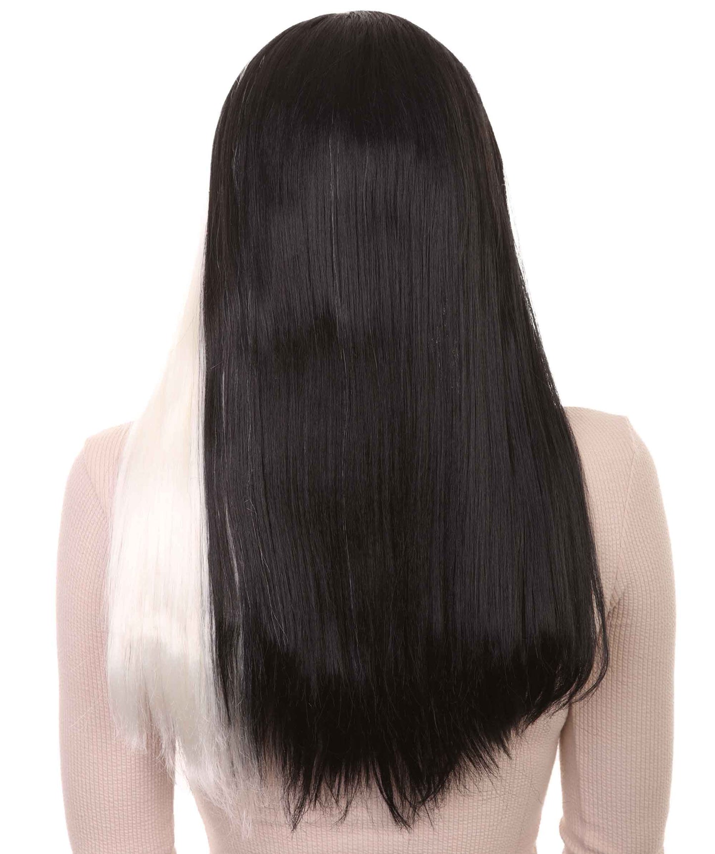 Horror Womens Wig | Long Black & White Gothic Halloween Wig | Premium Breathable Capless Cap