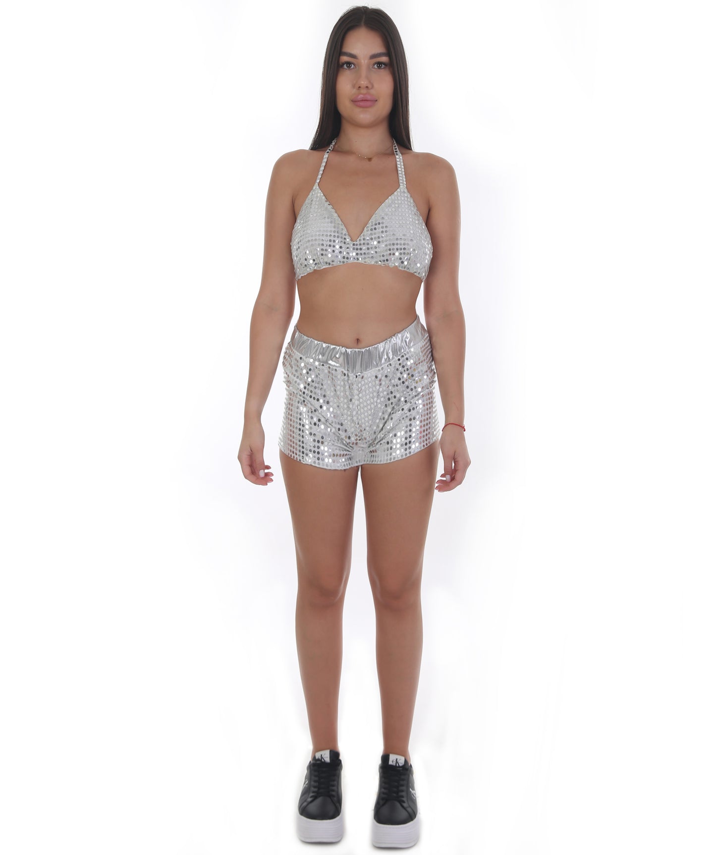 HPO Festival Femme Silver Sequin Shorts and Bralette