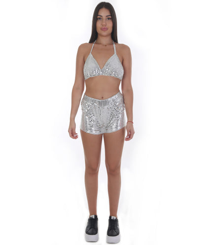 HPO Festival Femme Silver Sequin Shorts and Bralette