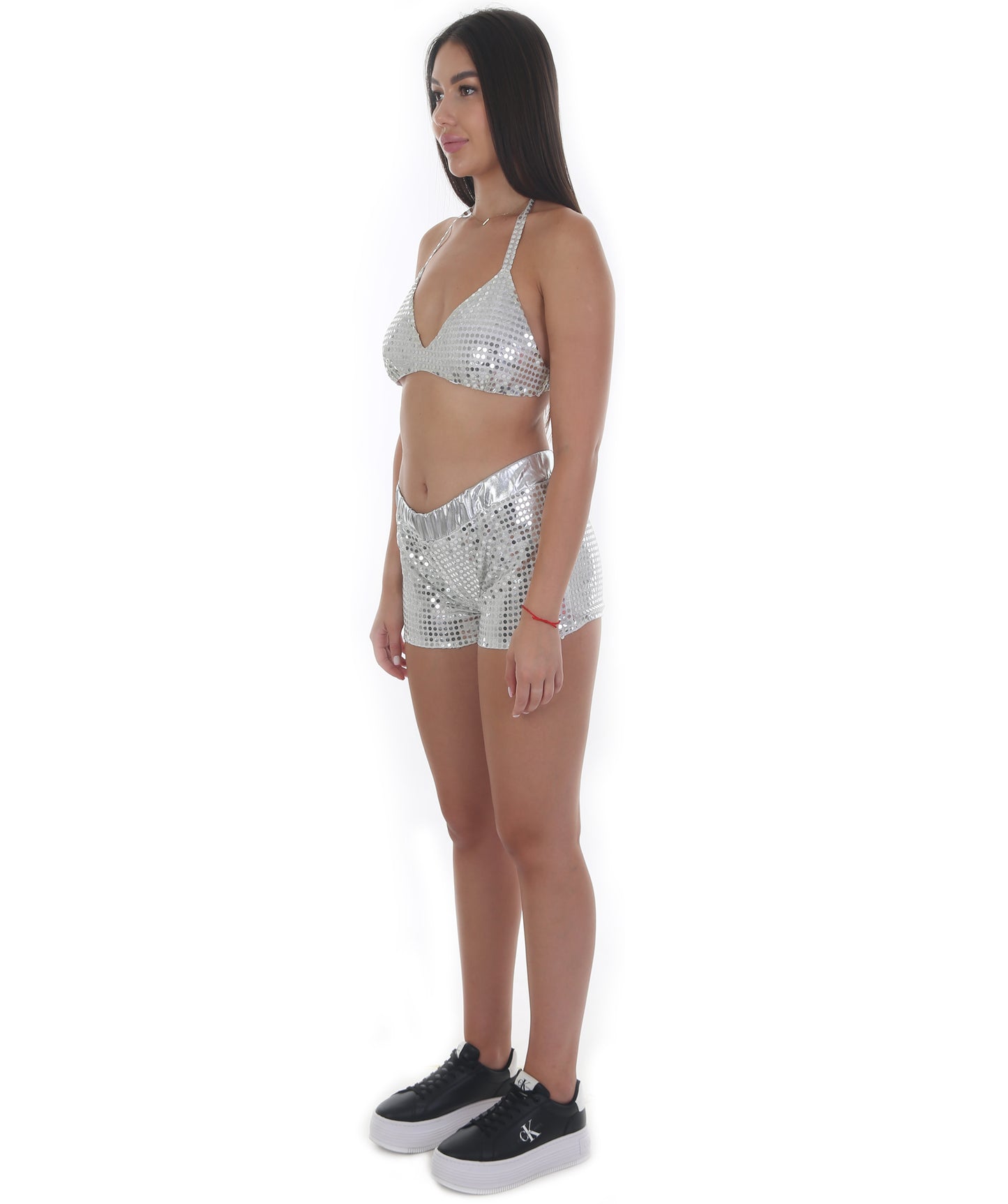HPO Festival Femme Silver Sequin Shorts and Bralette