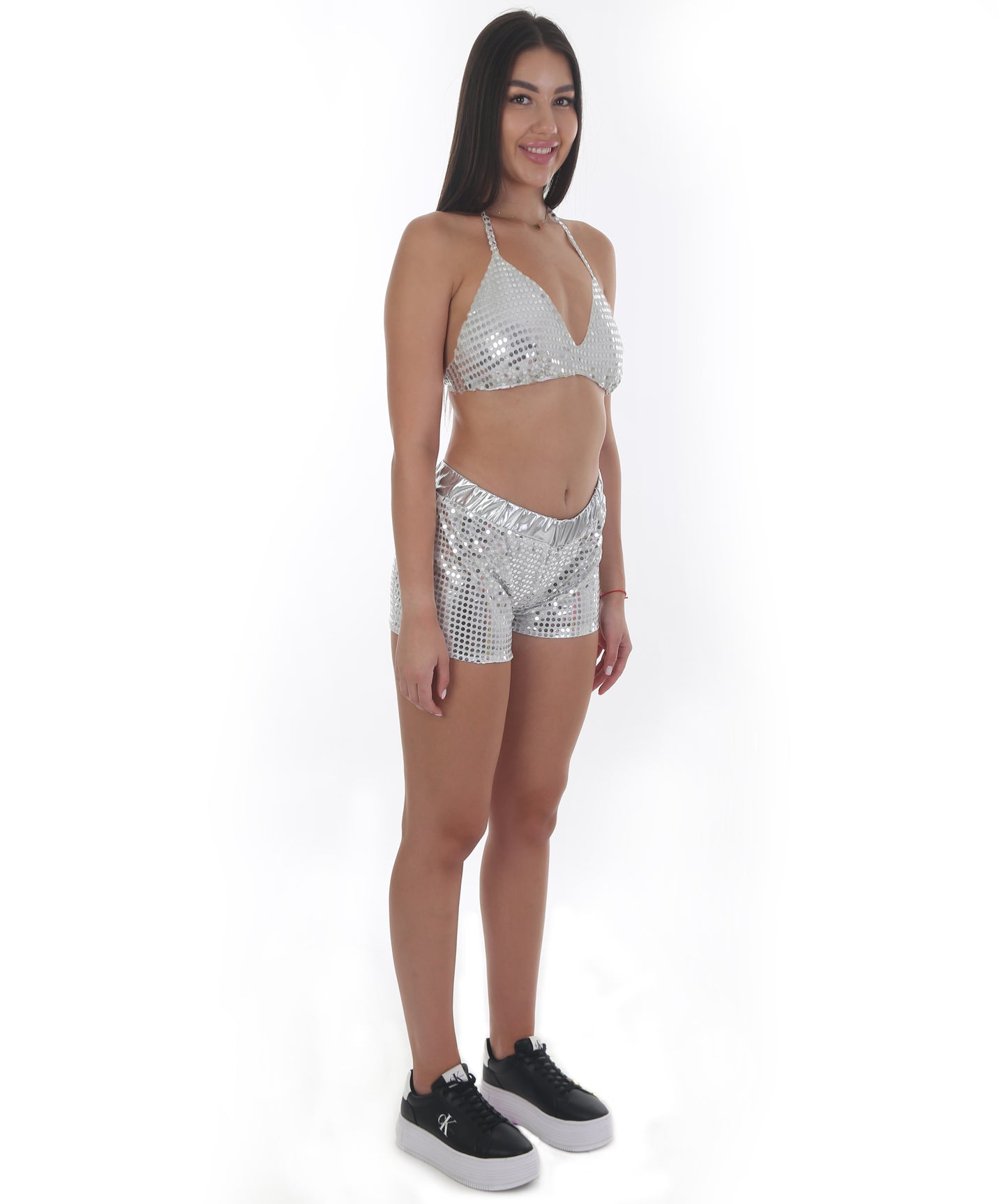 HPO Festival Femme Silver Sequin Shorts and Bralette