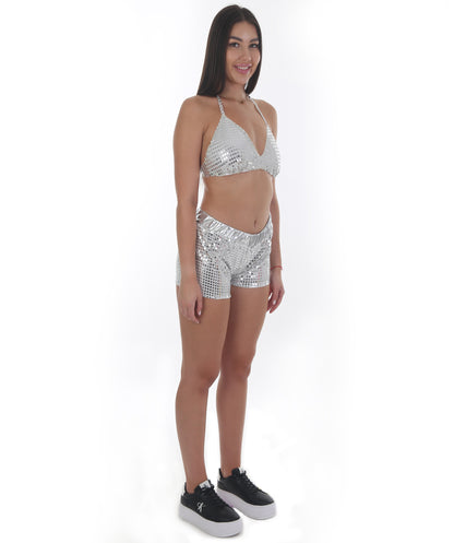 HPO Festival Femme Silver Sequin Shorts and Bralette