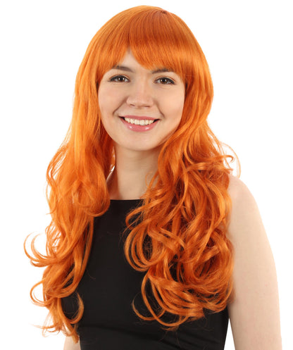 Women’s Japanese Anime Series Thief & Pickpocketed female Character Long Wavy Orange Wig | Best for Halloween | Flame-retardant Synthetic Fiber
