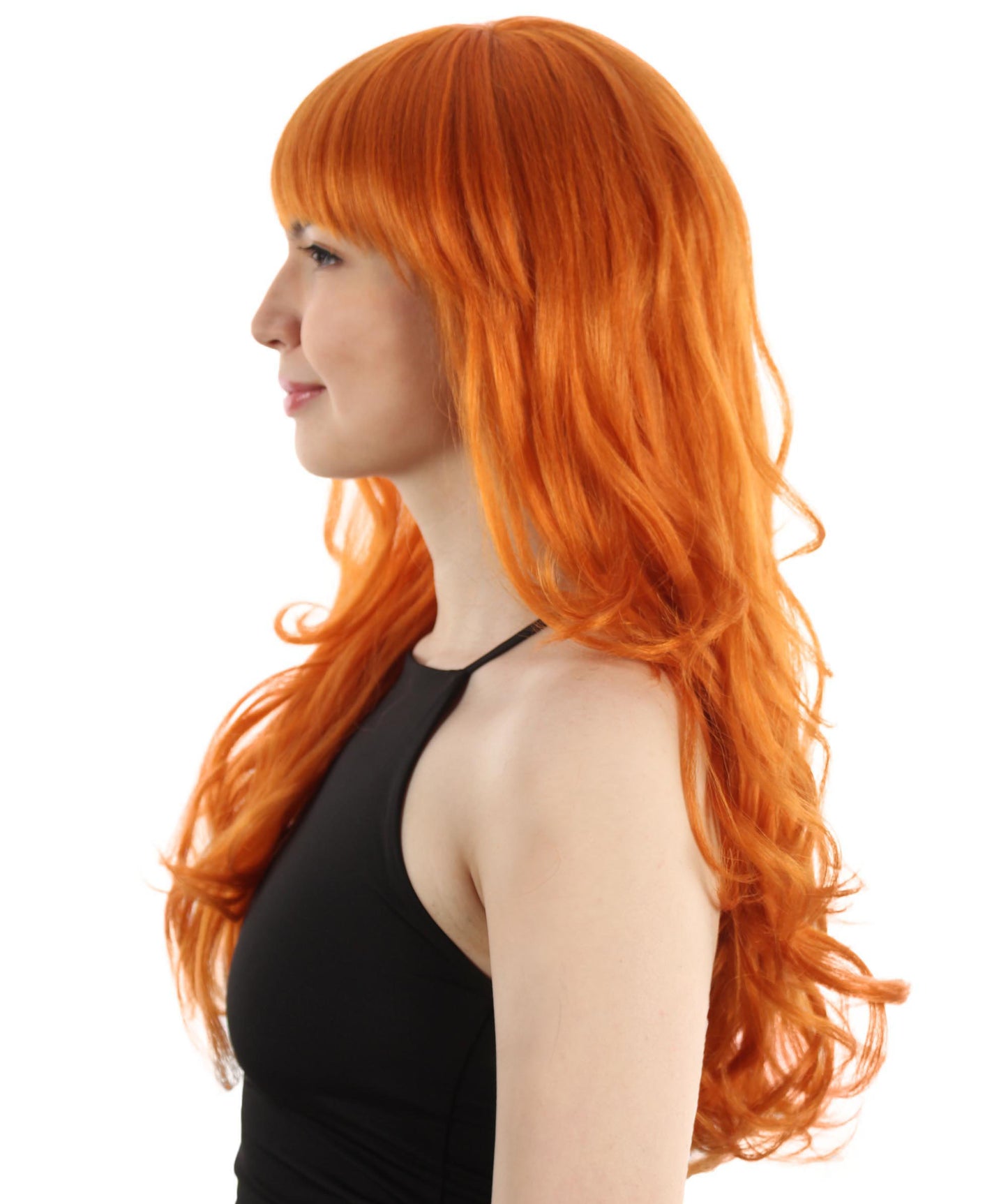 Women’s Japanese Anime Series Thief & Pickpocketed female Character Long Wavy Orange Wig | Best for Halloween | Flame-retardant Synthetic Fiber