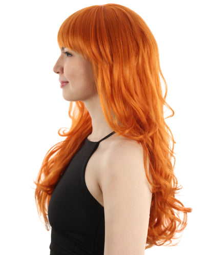 Women’s Japanese Anime Series Thief & Pickpocketed female Character Long Wavy Orange Wig | Best for Halloween | Flame-retardant Synthetic Fiber