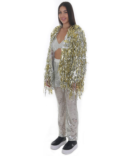 Pryzm Femme Disco Ball Babe - Includes Silver Sequin Bralette, Wide Leg Pants, Gold Tinsel Jacke