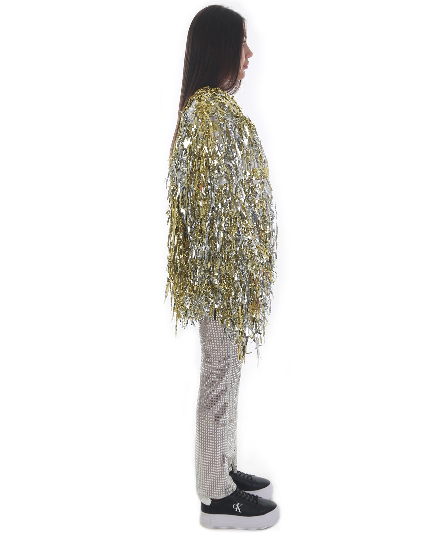 Pryzm Femme Disco Ball Babe - Includes Silver Sequin Bralette, Wide Leg Pants, Gold Tinsel Jacke