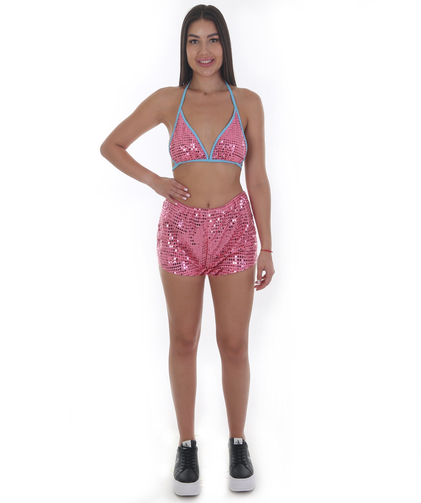 HPO Festival Femme Perfectly Pink Sequin Bralette & Matching Shorts Set