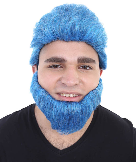 Beast Wig & Beard | Blue Fancy Halloween Wig | Premium Breathable Capless Cap