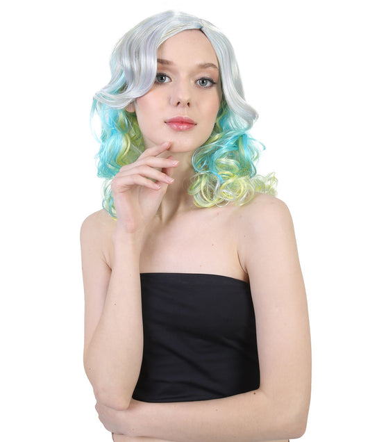 American Pop Singer Wig | Silver Sky Yellow Magical Curly Wig | Premium Breathable Capless Cap