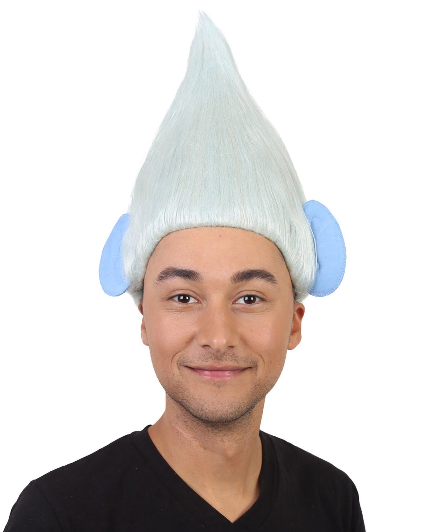 HPO Men's Pointy Diamond Guy Troll Wig with Blue Ears,Multiple Color,Flame-Retardant Synthetic Fiber