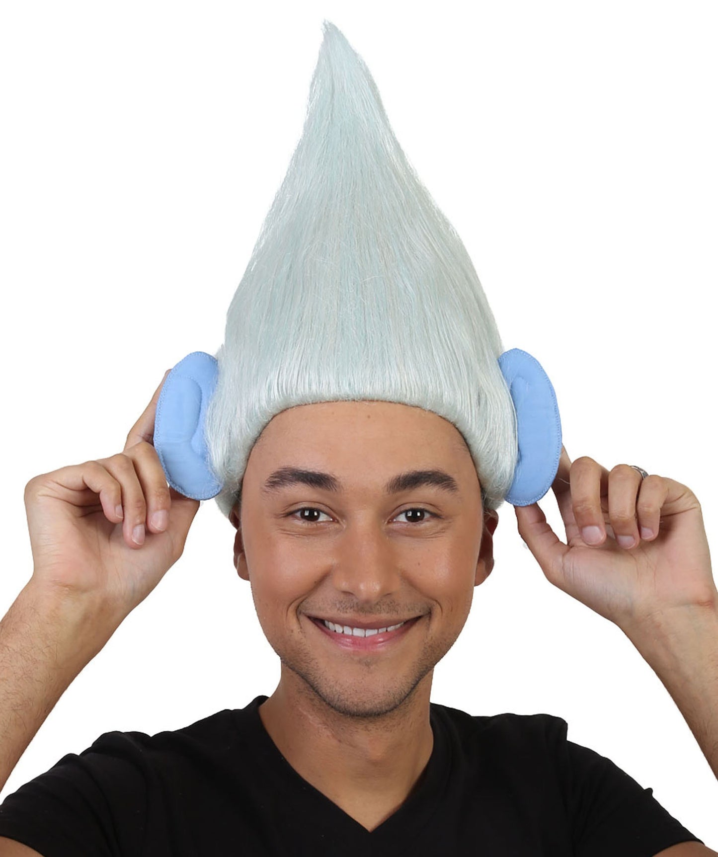 HPO Men's Pointy Diamond Guy Troll Wig with Blue Ears,Multiple Color,Flame-Retardant Synthetic Fiber