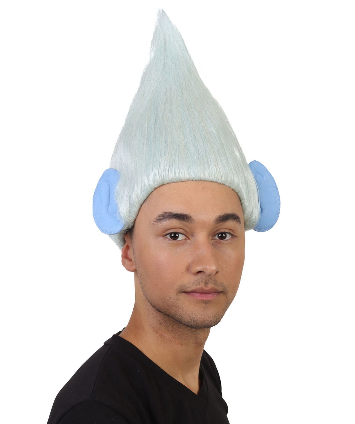 HPO Men's Pointy Diamond Guy Troll Wig with Blue Ears,Multiple Color,Flame-Retardant Synthetic Fiber