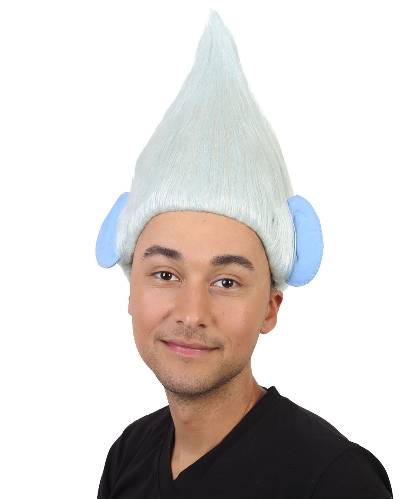 HPO Men's Pointy Diamond Guy Troll Wig with Blue Ears,Multiple Color,Flame-Retardant Synthetic Fiber