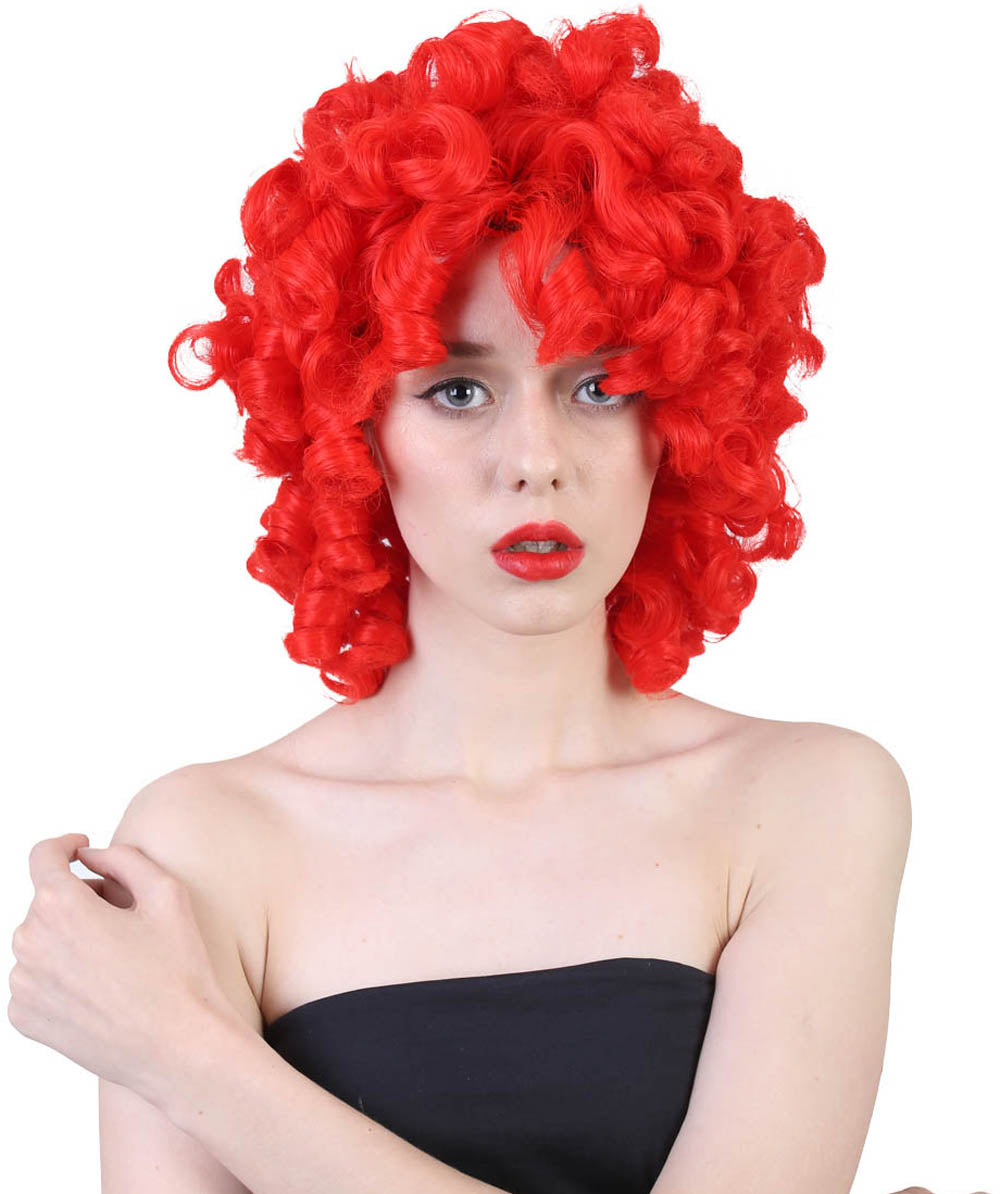 HPO Women's Medium Curly Olympian Lady Wig Collection | Fancy Halloween Wigs | Premium Breathable Capless Cap