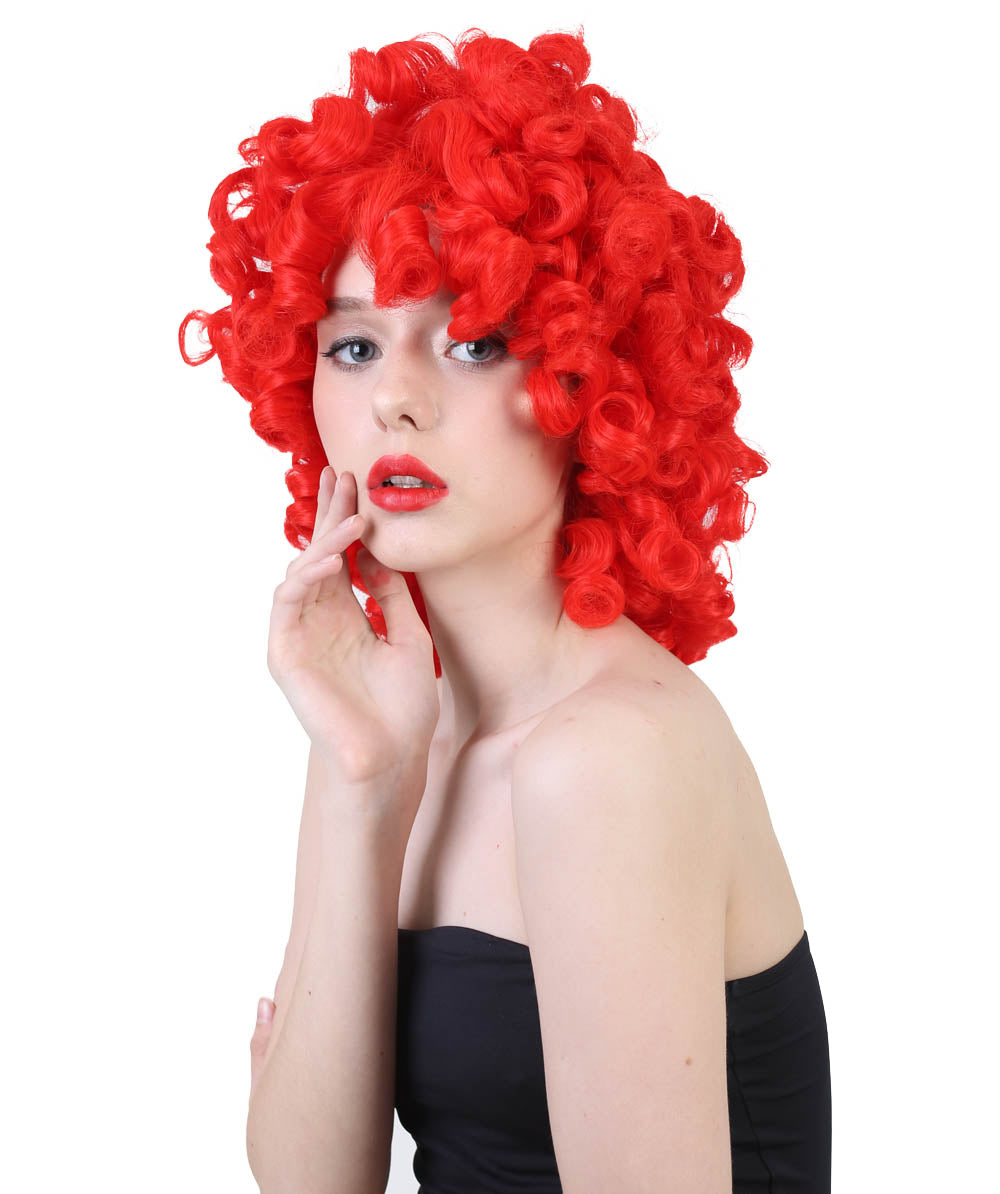 HPO Women's Medium Curly Olympian Lady Wig Collection | Fancy Halloween Wigs | Premium Breathable Capless Cap