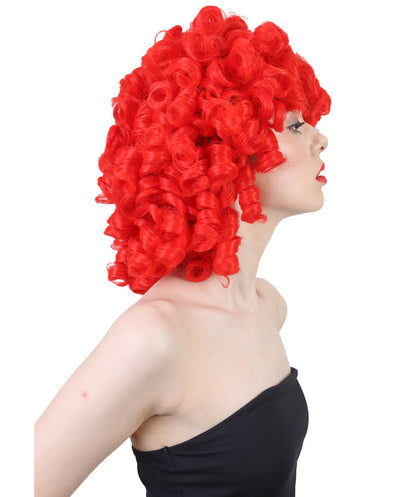 HPO Women's Medium Curly Olympian Lady Wig Collection | Fancy Halloween Wigs | Premium Breathable Capless Cap